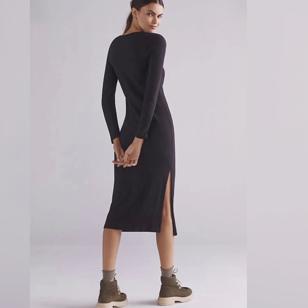 Anthropologie Sundry Twist Front Long sleeve Black Midi Dress XL NWT - Picture 2 of 9